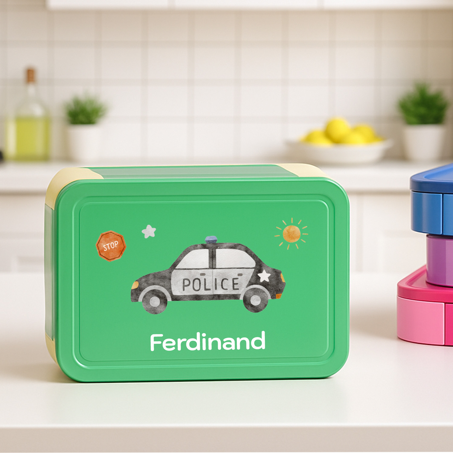Personaliserte Brotdose Polizeiauto mit Name