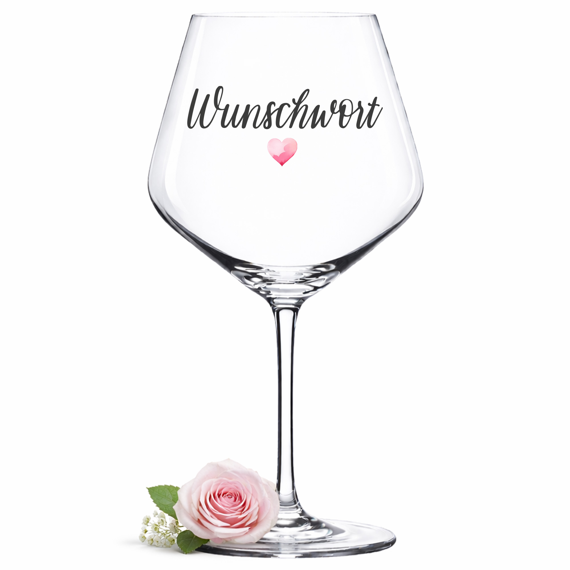 Personalisiertes Weinglas mit Wunschwort & Herz – Geschenk für Freundin, Partner oder Mama