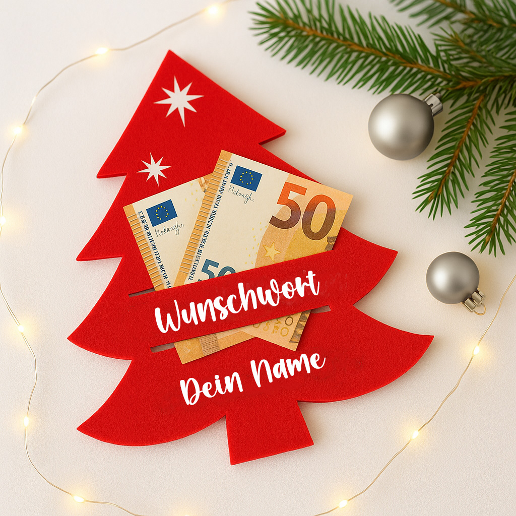 Geld oder Gutscheinhalter Weihnachtsbaum Danke - Bedruckt mit deinem Wunschwort